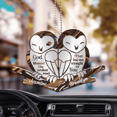 Cute Barn Owl Couple God Blessed Customized Acrylic Car Ornament, Perfect Couple Gift On Christmas