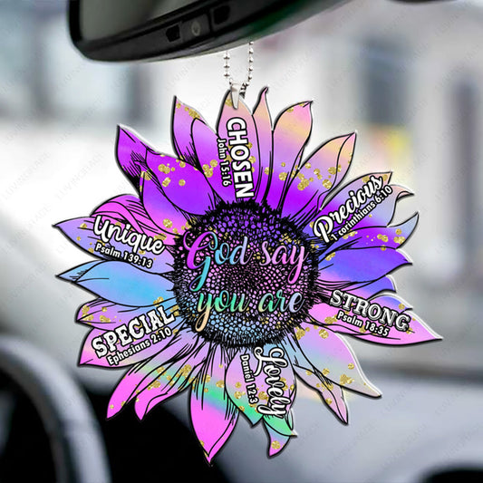 Violet Sunflower God Says You Are Acrylic Car Ornament, Perfect Christmas Gift For Family, Friends
