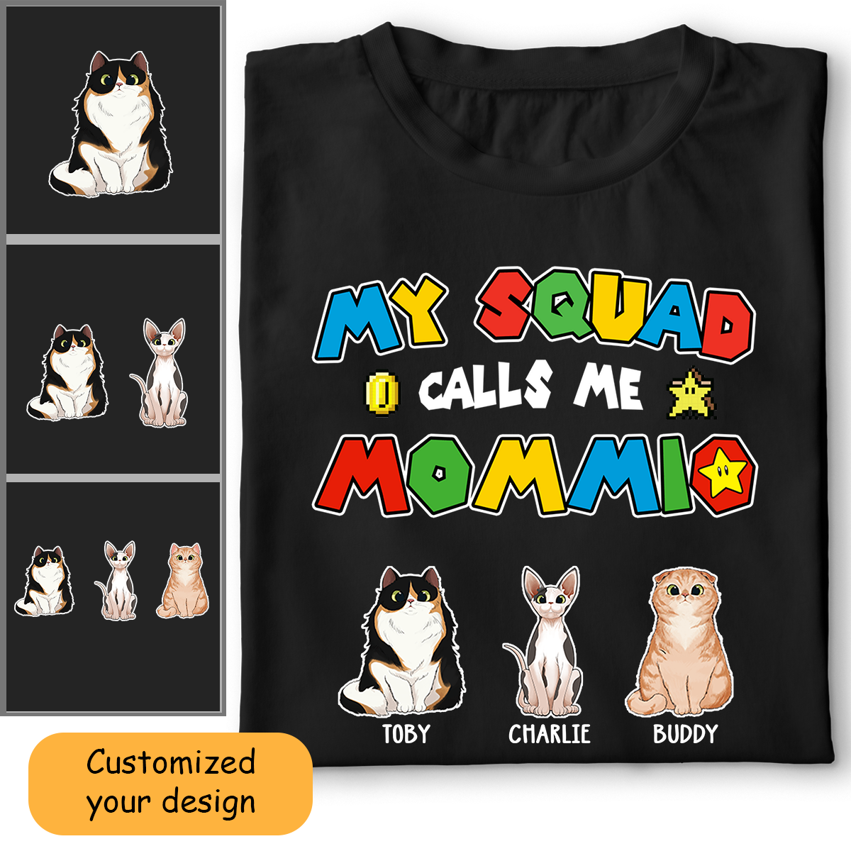 Personalized Cat Mom Shirt My Squad Calls Me Mommio For Cat Mom, Mother, Grandma, Mother's Day Gift - HN23