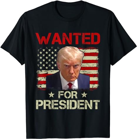Wanted Donald Trump For President 2024 USA Flag Vintage T-Shirt