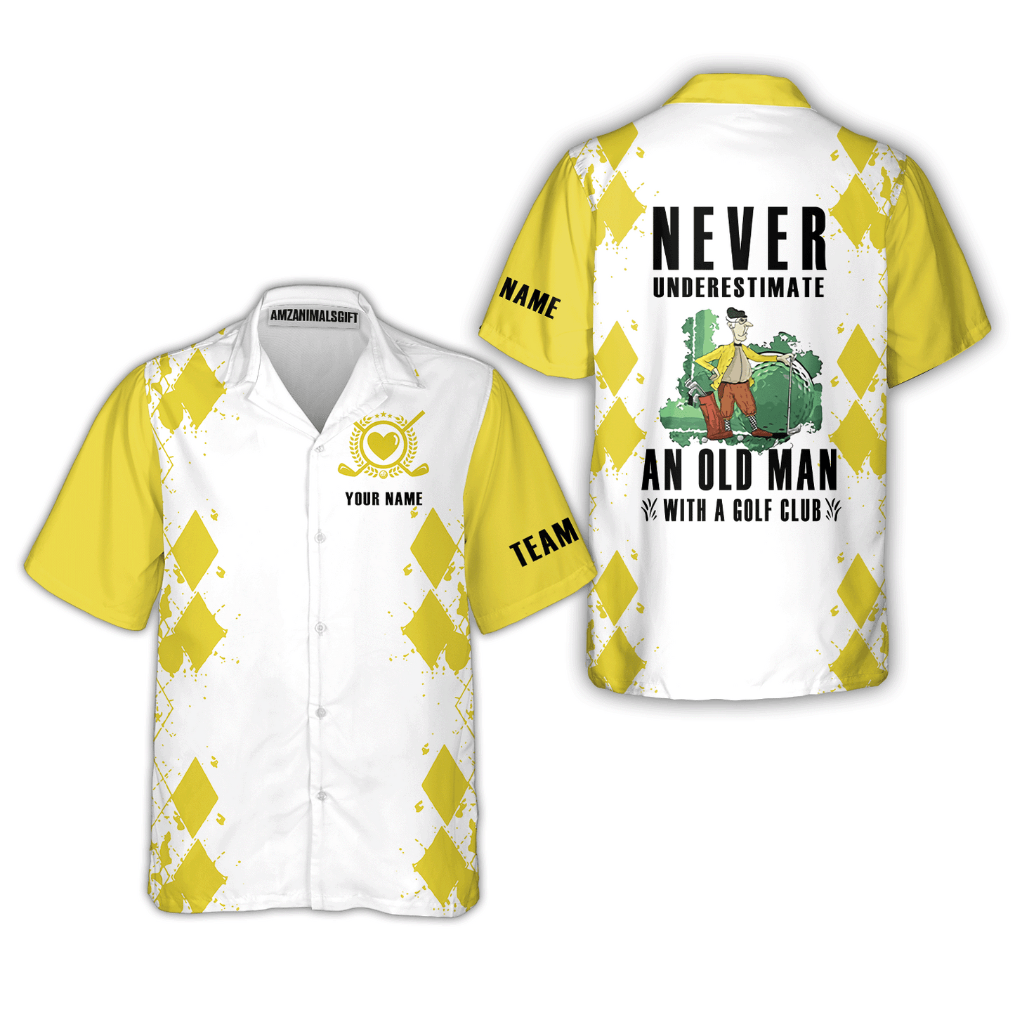 Golf Men Polo Shirt - Argyle Pattern Custom Name Apparel - Personalized Gift For Golf Lover, Team - Never Underestimate An Old Man With A Golf Club