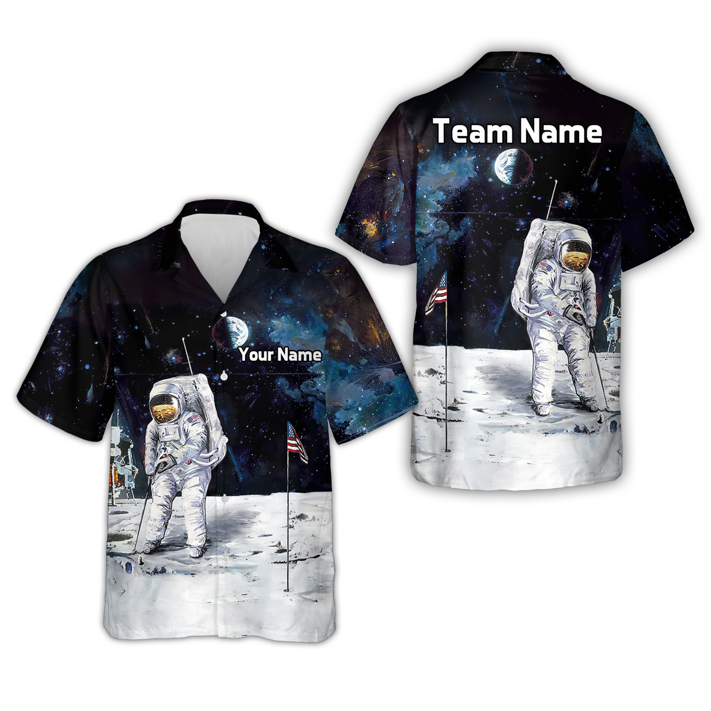 Men Polo Shirt - Astronaut Moon Golf Men Polo Shirt, Short Sleeve Polo Shirt - Gift For Golfer - American Flag Men Polo Shirt