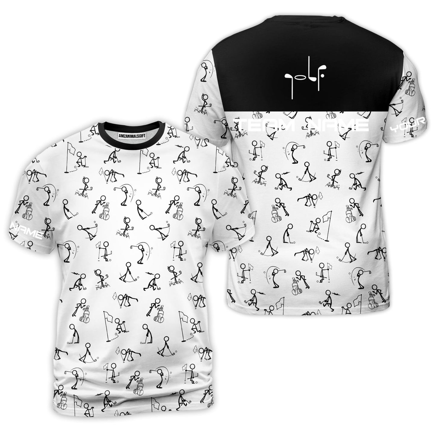 Golf T-Shirt - Funny Golf Pattern Custom Name White Apparel - Personalized Gift For Golf Lover, Team