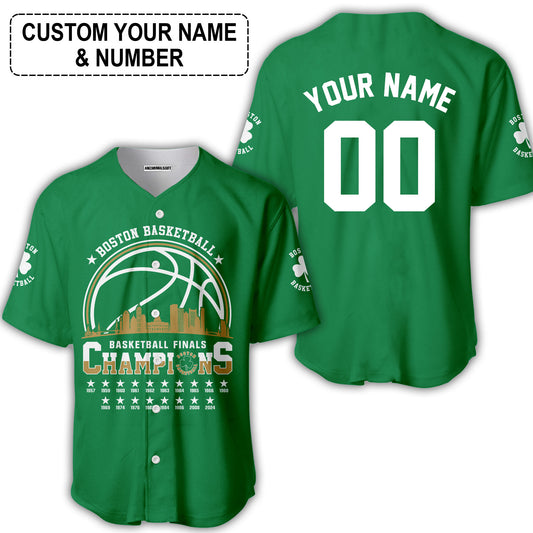 Boston American Basketball 2024 Playoff Final Champions Baseball Jersey, Customized Basketball Skyline Shirt For Boston Basketball Fans - AOP