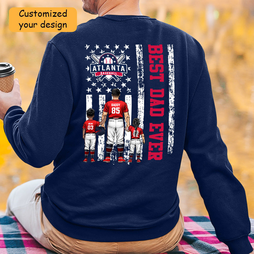 Personalized Atlanta Baseball Family Dad T-Shirt, American Flag Best Dad Ever Shirt, 4th July Outfit For Dad, Family