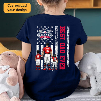 Personalized Atlanta Baseball Family Dad T-Shirt, American Flag Best Dad Ever Shirt, 4th July Outfit For Dad, Family
