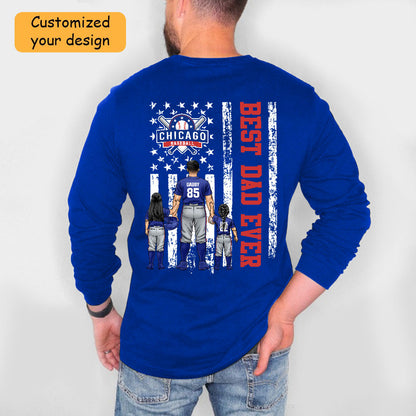 Personalized Chicago Baseball Family Dad T-Shirt, American Flag Best Dad Ever Shirt, 4th July Outfit For Dad, Family