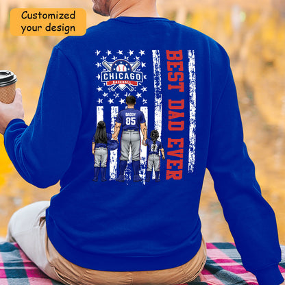Personalized Chicago Baseball Family Dad T-Shirt, American Flag Best Dad Ever Shirt, 4th July Outfit For Dad, Family