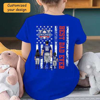 Personalized Chicago Baseball Family Dad T-Shirt, American Flag Best Dad Ever Shirt, 4th July Outfit For Dad, Family