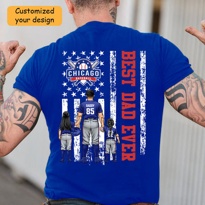 Personalized Chicago Baseball Family Dad T-Shirt, American Flag Best Dad Ever Shirt, 4th July Outfit For Dad, Family