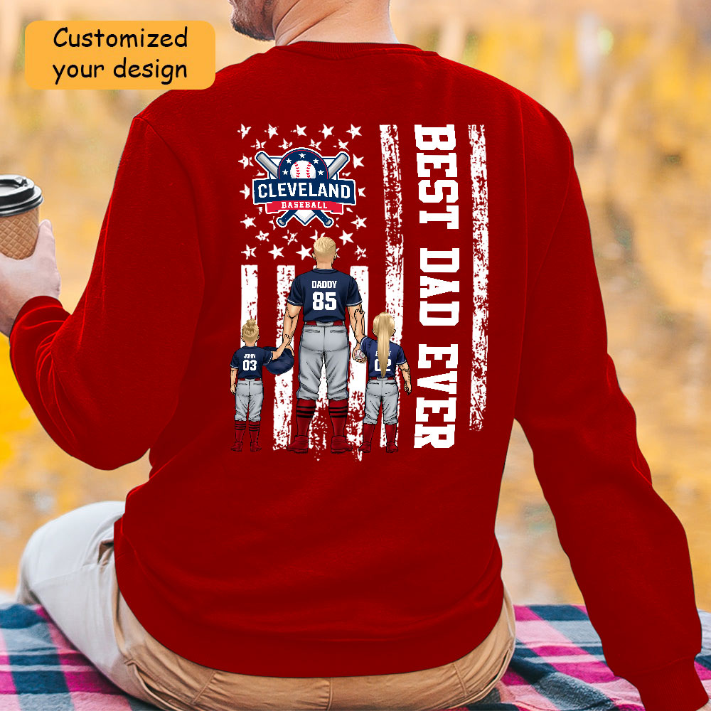 Personalized Cleveland Baseball Family Dad T-Shirt, American Flag Best Dad Ever Shirt, 4th July Outfit For Dad, Family