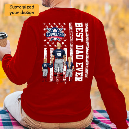 Personalized Cleveland Baseball Family Dad T-Shirt, American Flag Best Dad Ever Shirt, 4th July Outfit For Dad, Family