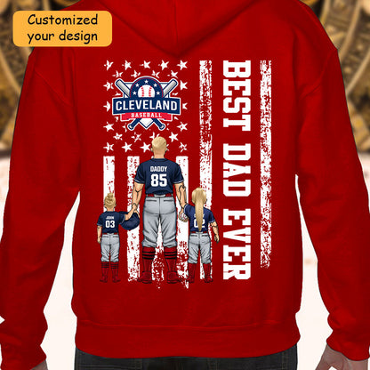 Personalized Cleveland Baseball Family Dad T-Shirt, American Flag Best Dad Ever Shirt, 4th July Outfit For Dad, Family