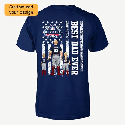 Personalized Cleveland Baseball Family Dad T-Shirt, American Flag Best Dad Ever Shirt, 4th July Outfit For Dad, Family