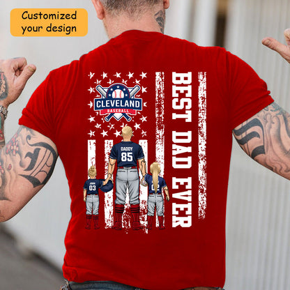 Personalized Cleveland Baseball Family Dad T-Shirt, American Flag Best Dad Ever Shirt, 4th July Outfit For Dad, Family