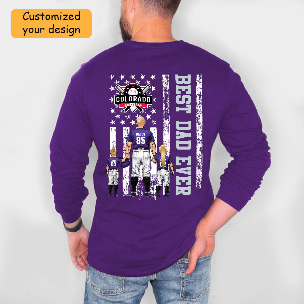 Personalized Colorado Baseball Family Dad T-Shirt, American Flag Best Dad Ever Shirt, 4th July Outfit For Dad, Family