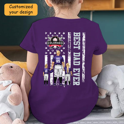 Personalized Colorado Baseball Family Dad T-Shirt, American Flag Best Dad Ever Shirt, 4th July Outfit For Dad, Family