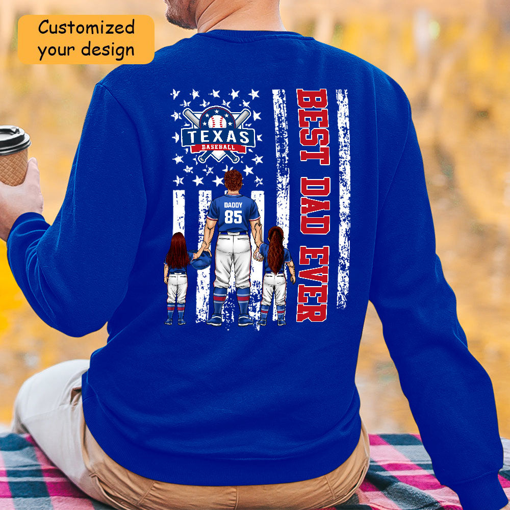 Personalized Texas Baseball Family Dad T-Shirt, American Flag Best Dad Ever Shirt, 4th July Outfit For Dad, Family