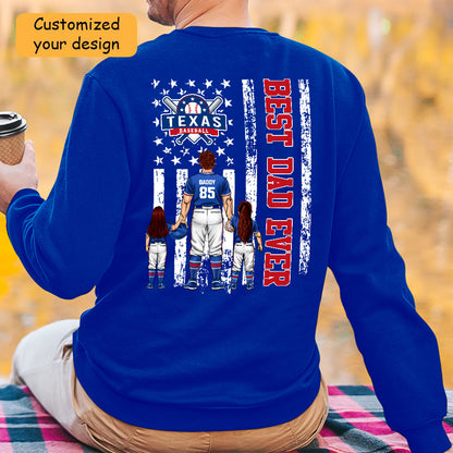 Personalized Texas Baseball Family Dad T-Shirt, American Flag Best Dad Ever Shirt, 4th July Outfit For Dad, Family
