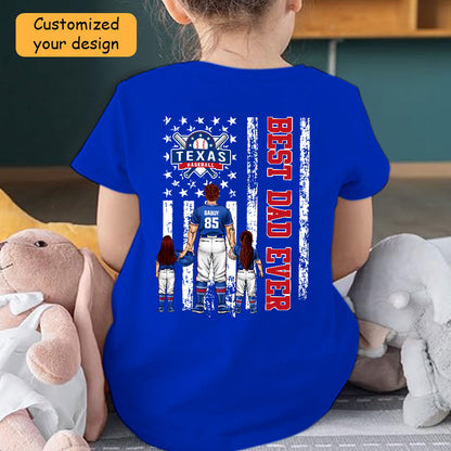 Personalized Texas Baseball Family Dad T-Shirt, American Flag Best Dad Ever Shirt, 4th July Outfit For Dad, Family