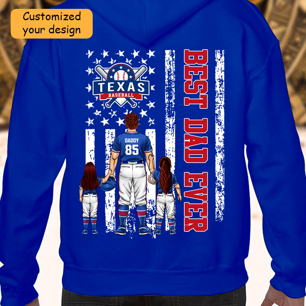 Personalized Texas Baseball Family Dad T-Shirt, American Flag Best Dad Ever Shirt, 4th July Outfit For Dad, Family