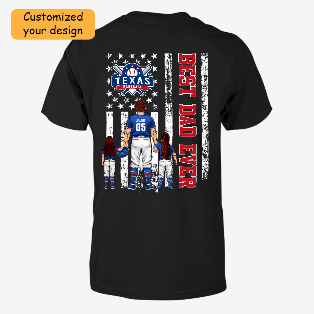Personalized Texas Baseball Family Dad T-Shirt, American Flag Best Dad Ever Shirt, 4th July Outfit For Dad, Family