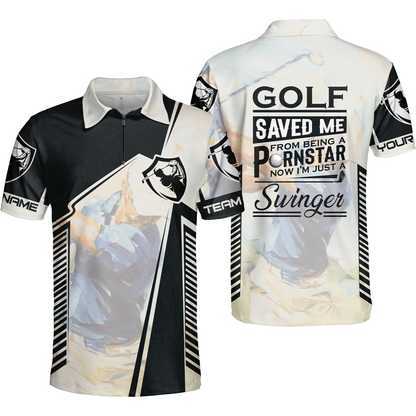 Black And White Men Polo Shirt, Golf Saved Me Golfing Polo Shirt, Best Golf Shirt For Men