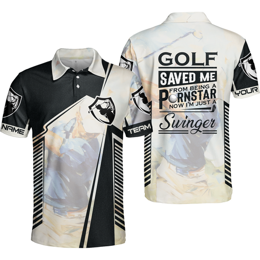 Black And White Men Polo Shirt, Golf Saved Me Golfing Polo Shirt, Best Golf Shirt For Men