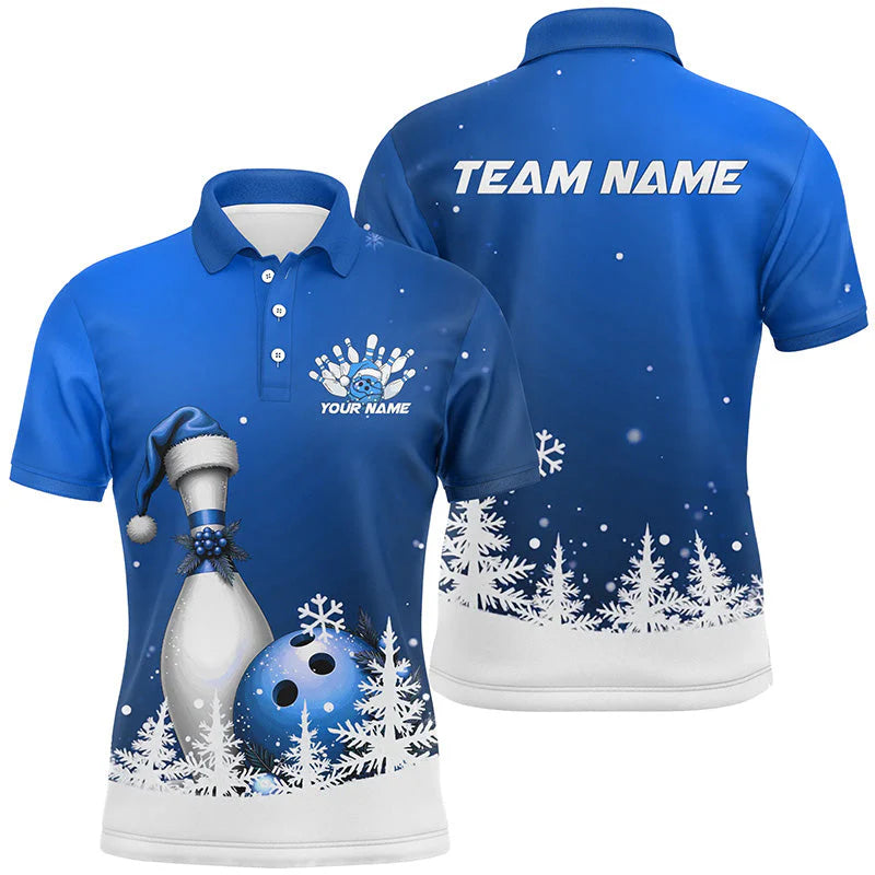 Snowflake Custom Christmas Bowling Team Polo Shirt, Christmas Bowling uniforms - Bowling Shirts Personalized Name And Team Name