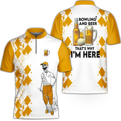 Golf Beer Flat Neck Zipper - Custom Name Funny Skull Apparel - Personalized Gift For Golf Lover - Weekend Forecast Golfing With A Chance Of Drinking