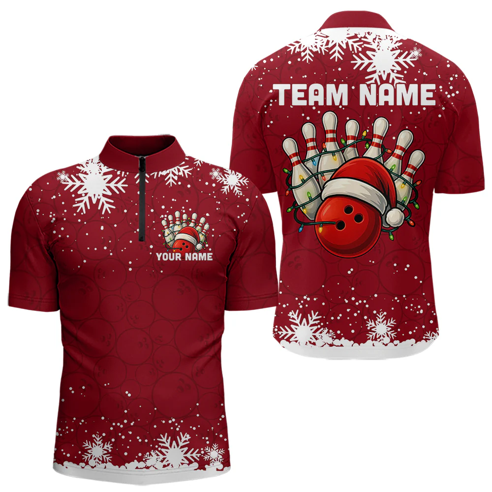 Christmas Bowling snowflake, Custom Xmas Bowling Outfits, Christmas Bowling uniforms - Bowling Polo Personalized Name And Team Name