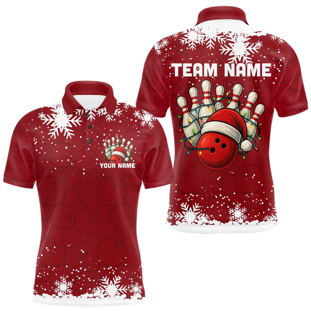 Christmas Bowling snowflake, Custom Xmas Bowling Outfits, Christmas Bowling uniforms - Bowling Polo Personalized Name And Team Name