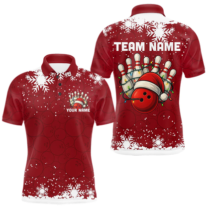 Christmas Bowling snowflake, Custom Xmas Bowling Outfits, Christmas Bowling uniforms - Bowling Polo Personalized Name And Team Name