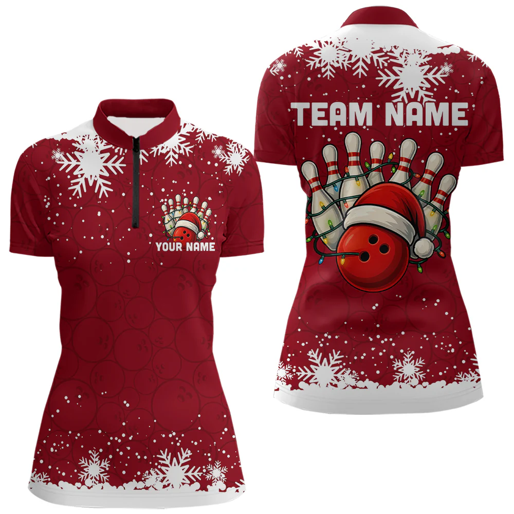 Christmas Bowling snowflake, Custom Xmas Bowling Outfits, Christmas Bowling uniforms - Bowling Polo Personalized Name And Team Name