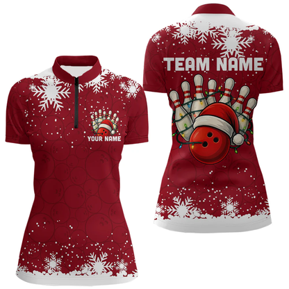 Christmas Bowling snowflake, Custom Xmas Bowling Outfits, Christmas Bowling uniforms - Bowling Polo Personalized Name And Team Name