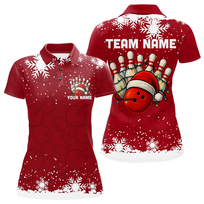 Christmas Bowling snowflake, Custom Xmas Bowling Outfits, Christmas Bowling uniforms - Bowling Polo Personalized Name And Team Name