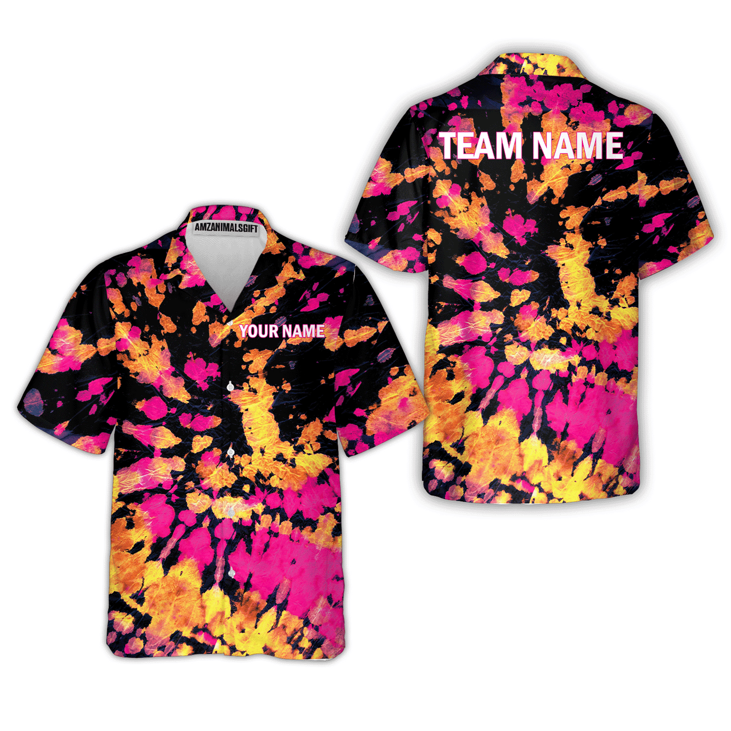 Custom Name On Collar Women's Golf Polo Shirts Hippies Style With Yellow Pink Black Tie Dye Pattern Golf Shirt