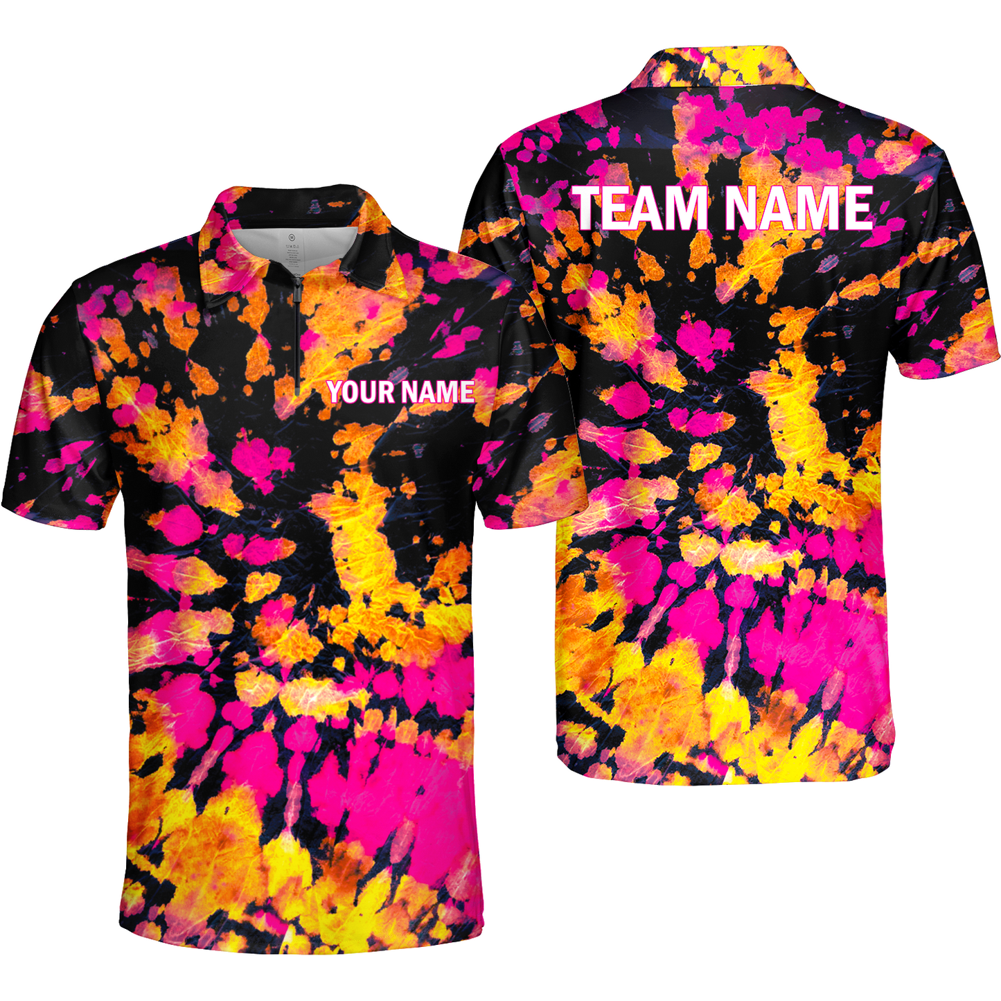 Custom Name On Collar Women's Golf Polo Shirts Hippies Style With Yellow Pink Black Tie Dye Pattern Golf Shirt