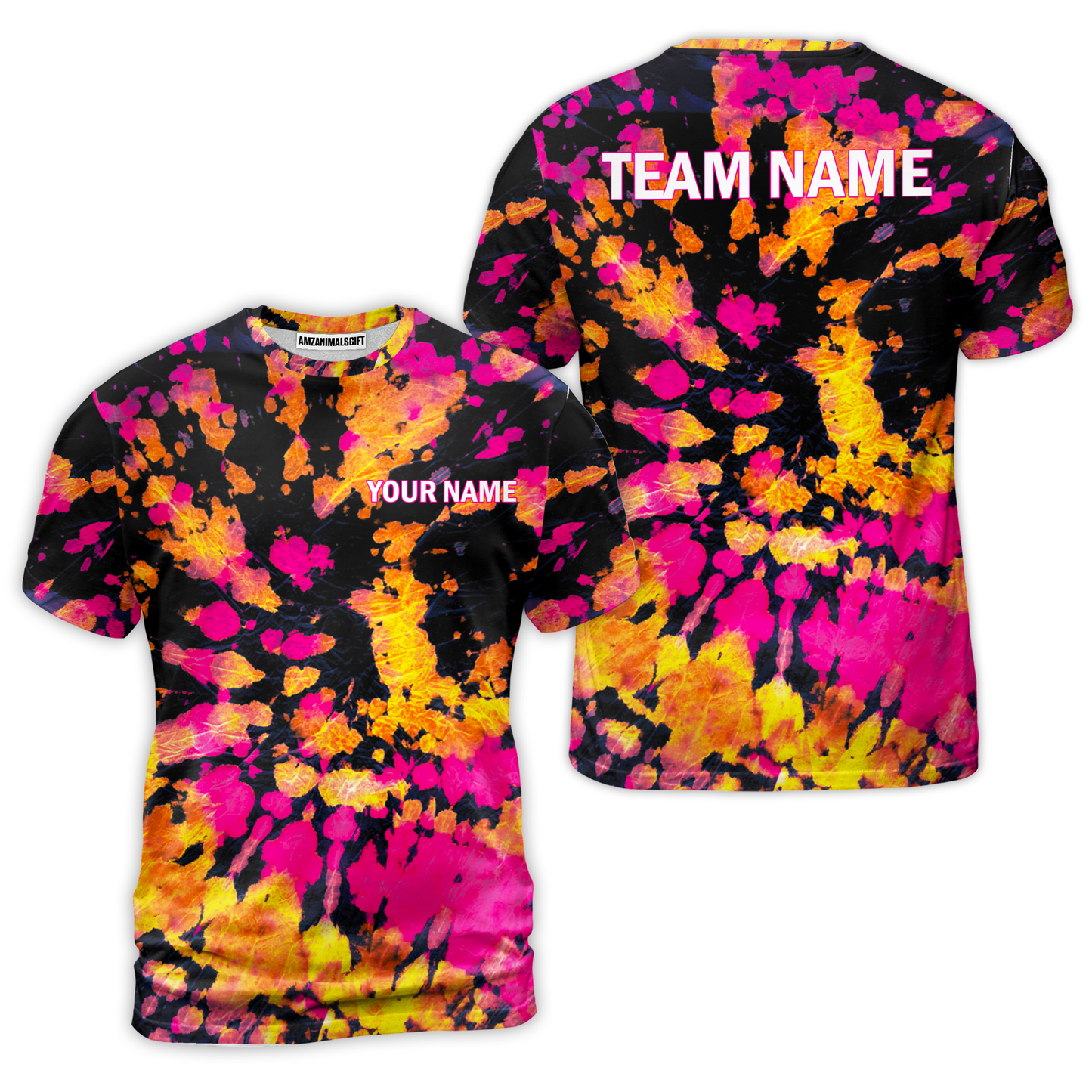 Custom Name On Collar Women's Golf Polo Shirts Hippies Style With Yellow Pink Black Tie Dye Pattern Golf Shirt