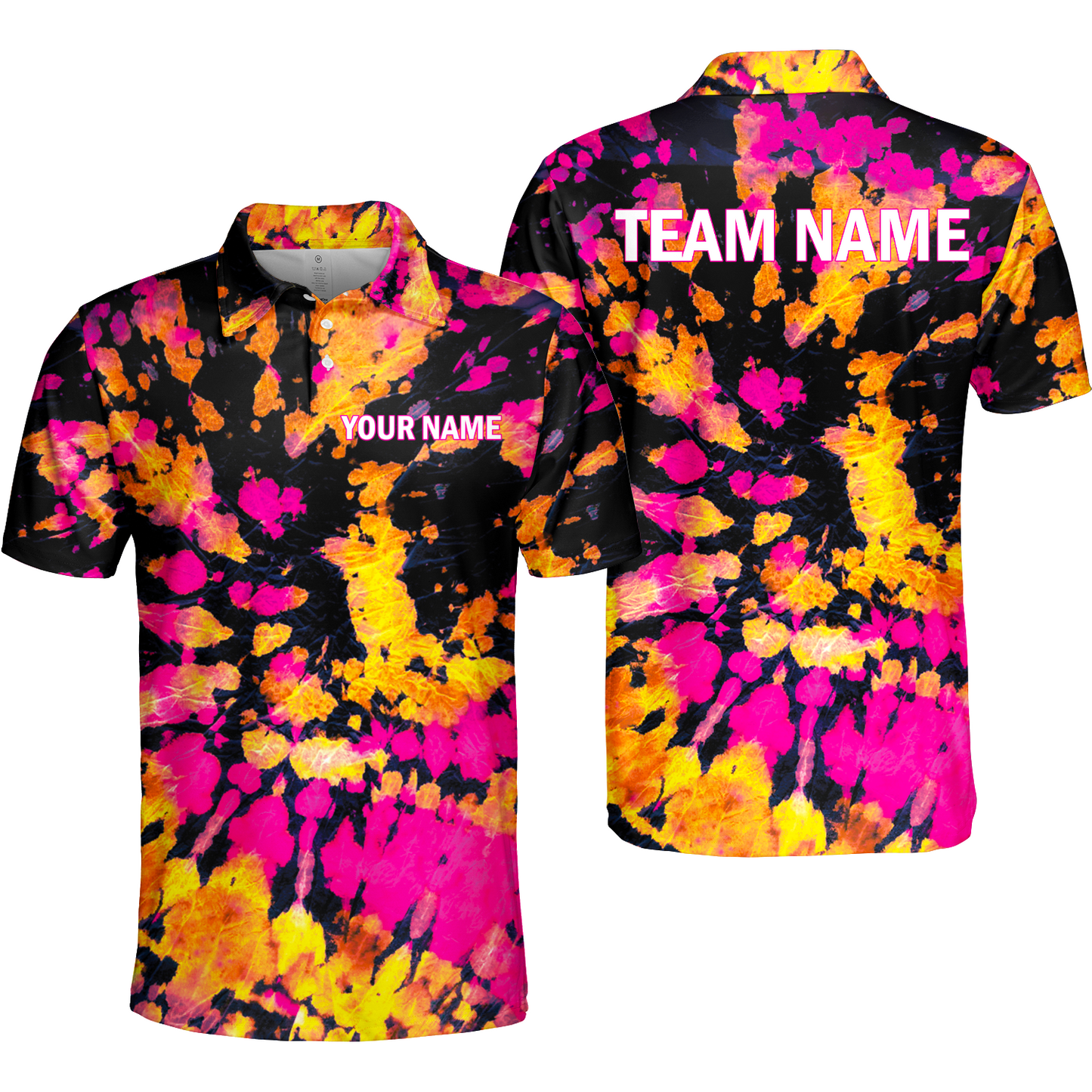 Custom Name On Collar Women's Golf Polo Shirts Hippies Style With Yellow Pink Black Tie Dye Pattern Golf Shirt
