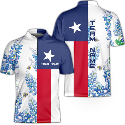 Texas Flag Bluebonnets Jersey Shirt For Golf, Floral Texas Flag Polo Shirt, Texas Proud Shirt For Men - Perfect Gift For Men, Golfers