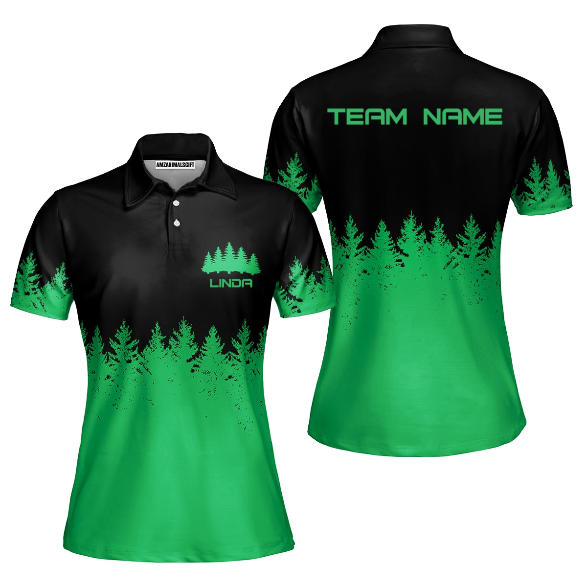 Personalized Golf Stupid Tree Unisex Polo Shirt, Black And Green Pine Forest Polo Shirt For Golf Player, Golf Teams