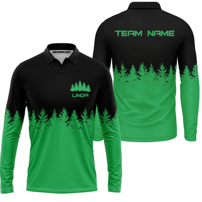 Personalized Golf Stupid Tree Unisex Polo Shirt, Black And Green Pine Forest Polo Shirt For Golf Player, Golf Teams
