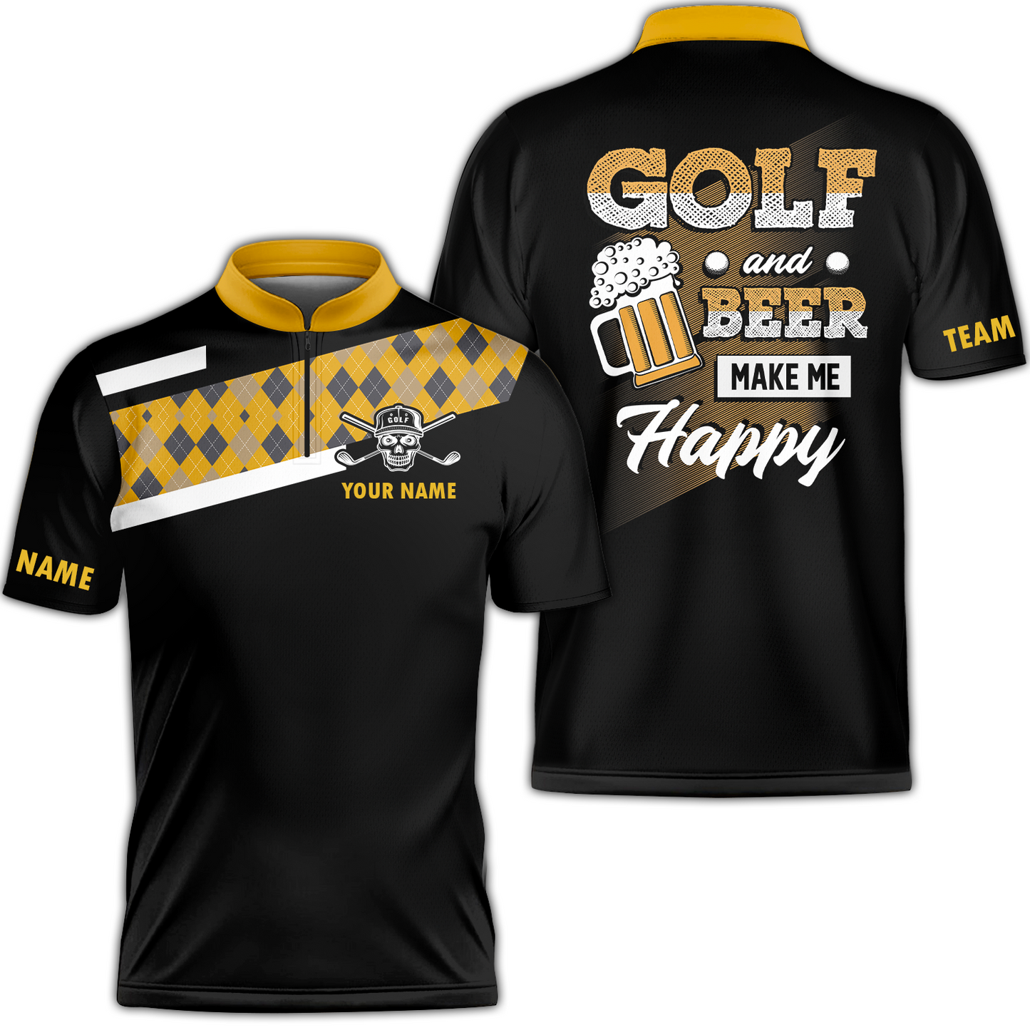 Disc Golf & Beer Make Me Happy Polo Shirt, Yellow Plaid Pattern Disc Golf Shirt, Funny Disc Golf Shirt With Sayings, Golf Gift For Men, Best Gift For Men Golfers