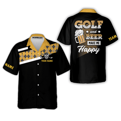 Disc Golf & Beer Make Me Happy Polo Shirt, Yellow Plaid Pattern Disc Golf Shirt, Funny Disc Golf Shirt With Sayings, Golf Gift For Men, Best Gift For Men Golfers