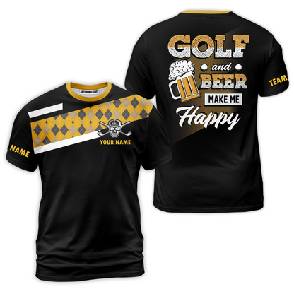 Disc Golf & Beer Make Me Happy Polo Shirt, Yellow Plaid Pattern Disc Golf Shirt, Funny Disc Golf Shirt With Sayings, Golf Gift For Men, Best Gift For Men Golfers