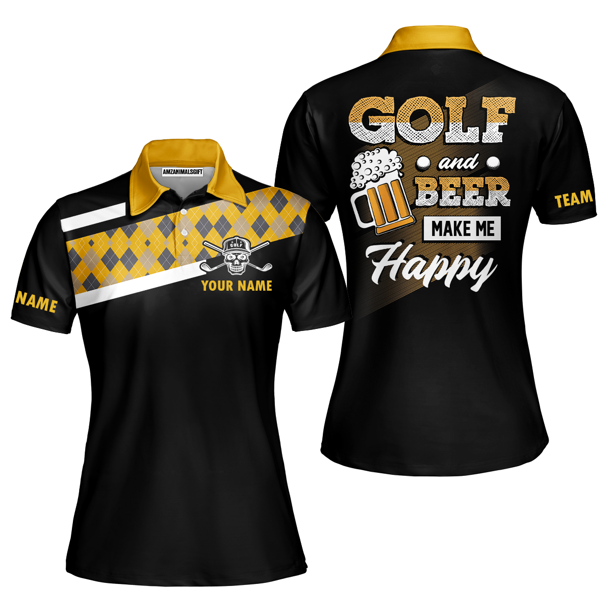 Disc Golf & Beer Make Me Happy Polo Shirt, Yellow Plaid Pattern Disc Golf Shirt, Funny Disc Golf Shirt With Sayings, Golf Gift For Men, Best Gift For Men Golfers