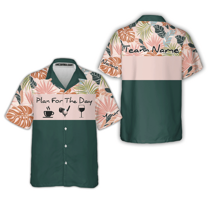 Drinks Golf Men Polo Shirt - Custom Name Tropical Leaves Floral Apparel - Personalized Gift For Golf Lover, Team - Plan For The Day Coffee Golf Wine