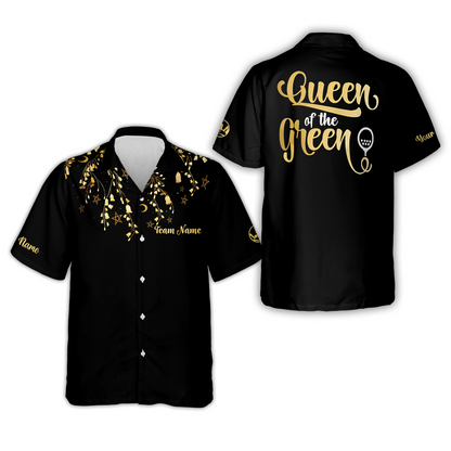 Elegant Gold Pattern Queen Of The Green Golf Short Sleeve Women Polo Shirt, Unique Female Golf Gift