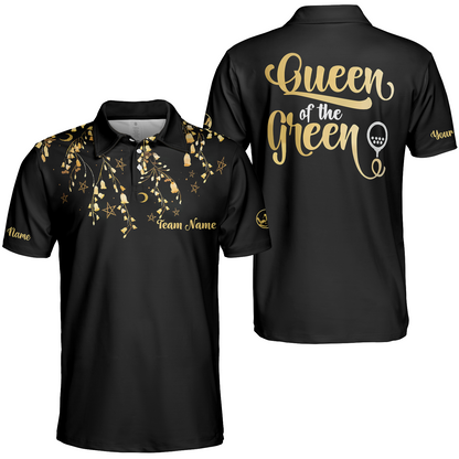 Elegant Gold Pattern Queen Of The Green Golf Short Sleeve Women Polo Shirt, Unique Female Golf Gift